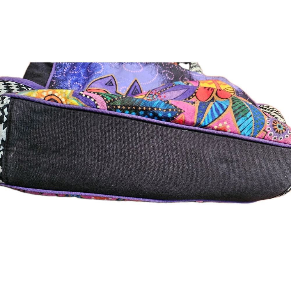 Laurel Burch Cat Print Tote Handbag Purse Zip Top Purple Lining - Picture 4 of 7